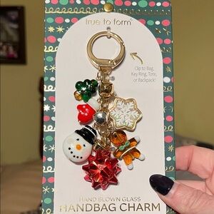 NWT True to Form Hand Blown Glass Holiday Charm Keychain